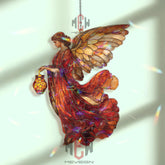 Golden Angel Acrylic Suncatcher, Stained Glass Style Red Winged Art, Celestial Window Decor, Spiritual Gift for Home and Faith